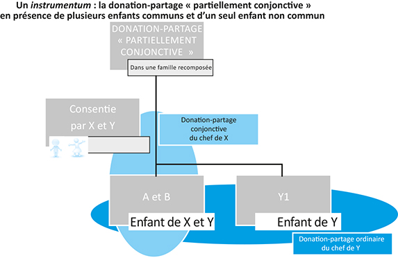 Schéma d'un instrumentum : la donation-partage "partiellement conjonctive" en présence de plusieurs enfants-communs et d'un seul enfant non commun