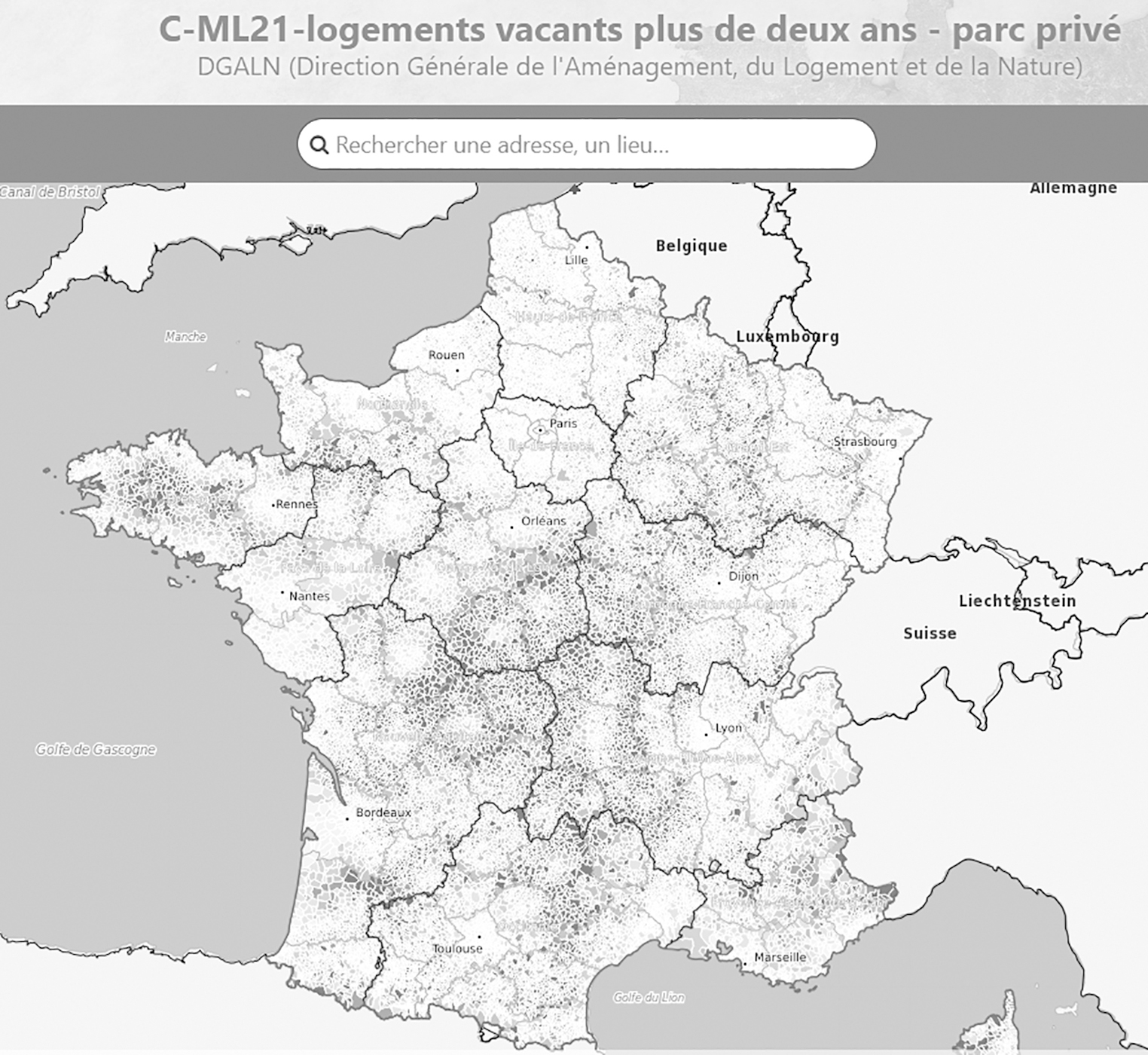 Carte des logements vacants depuis plus de deux ans