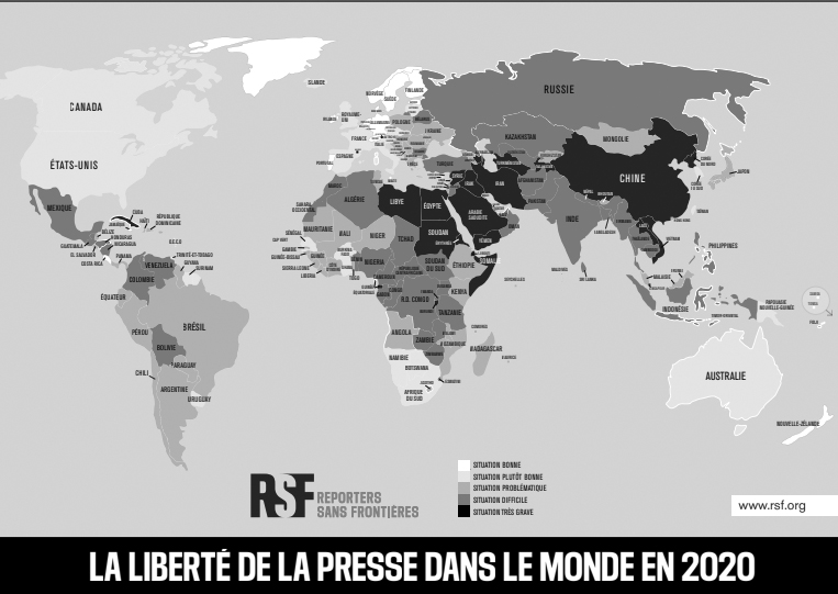 Carte du monde représentant la liberté de la presse