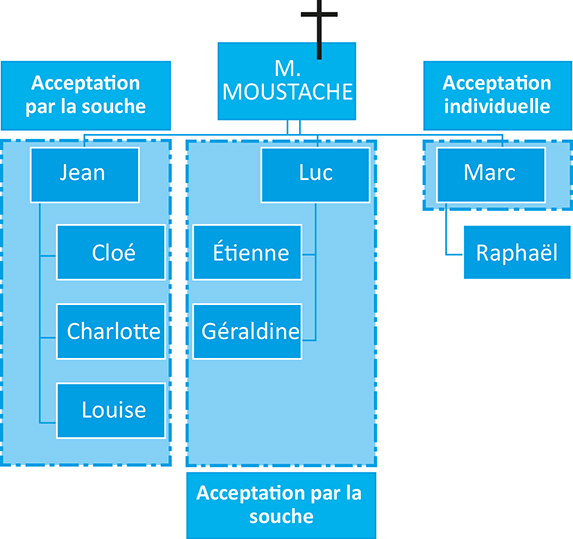 Schéma représentant le cas de la famille Moustache